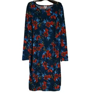 LLR LuLaRoe Debbie Slate Blue Dress w Floral Print Plus Sz 3XL